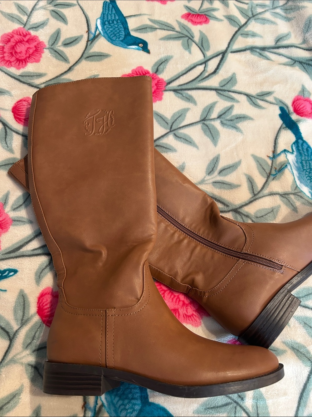 Tommy Hilfiger Tan Knee-High Faux Leather Riding Boots